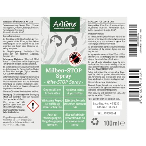 AniForte Milben Stop Spray 100 ml – versch. Größen – Naturprodukt für Hunde, Katzen & Pferde - 7