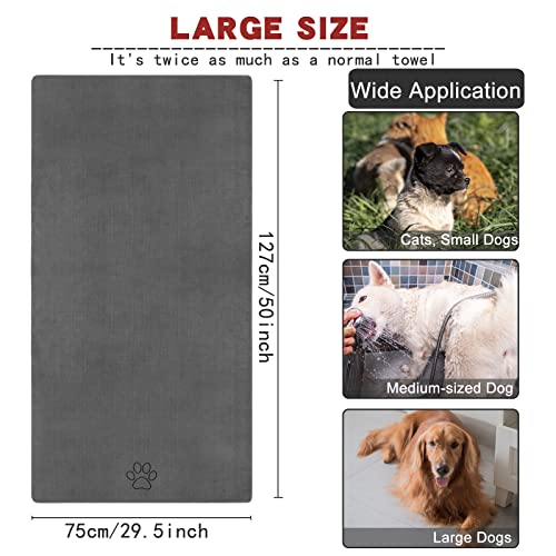 Sinland ultra saugfähiges Mikrofaser Hunde Handtuch 75 x 127 cm Grau - 3